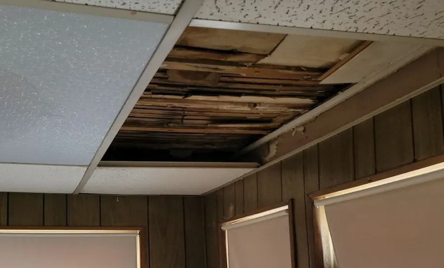 Storm-damaged ceiling and roof leak in a Big Lake, MN home