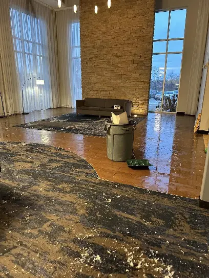 Storm and flood water with silt across a Big Lake, MN floor